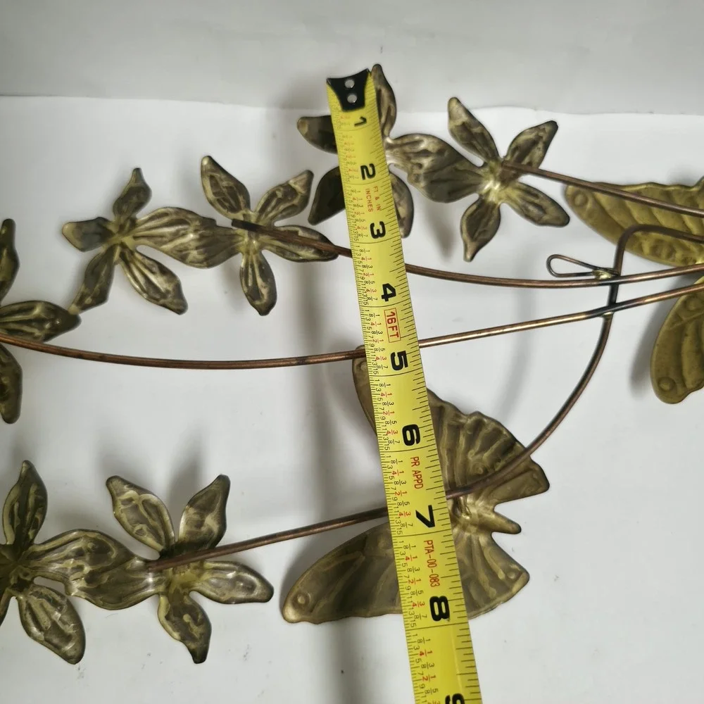 Vtg Homco Brass Metal Wall Art Set MCM Gold Flowers Butterflies 22